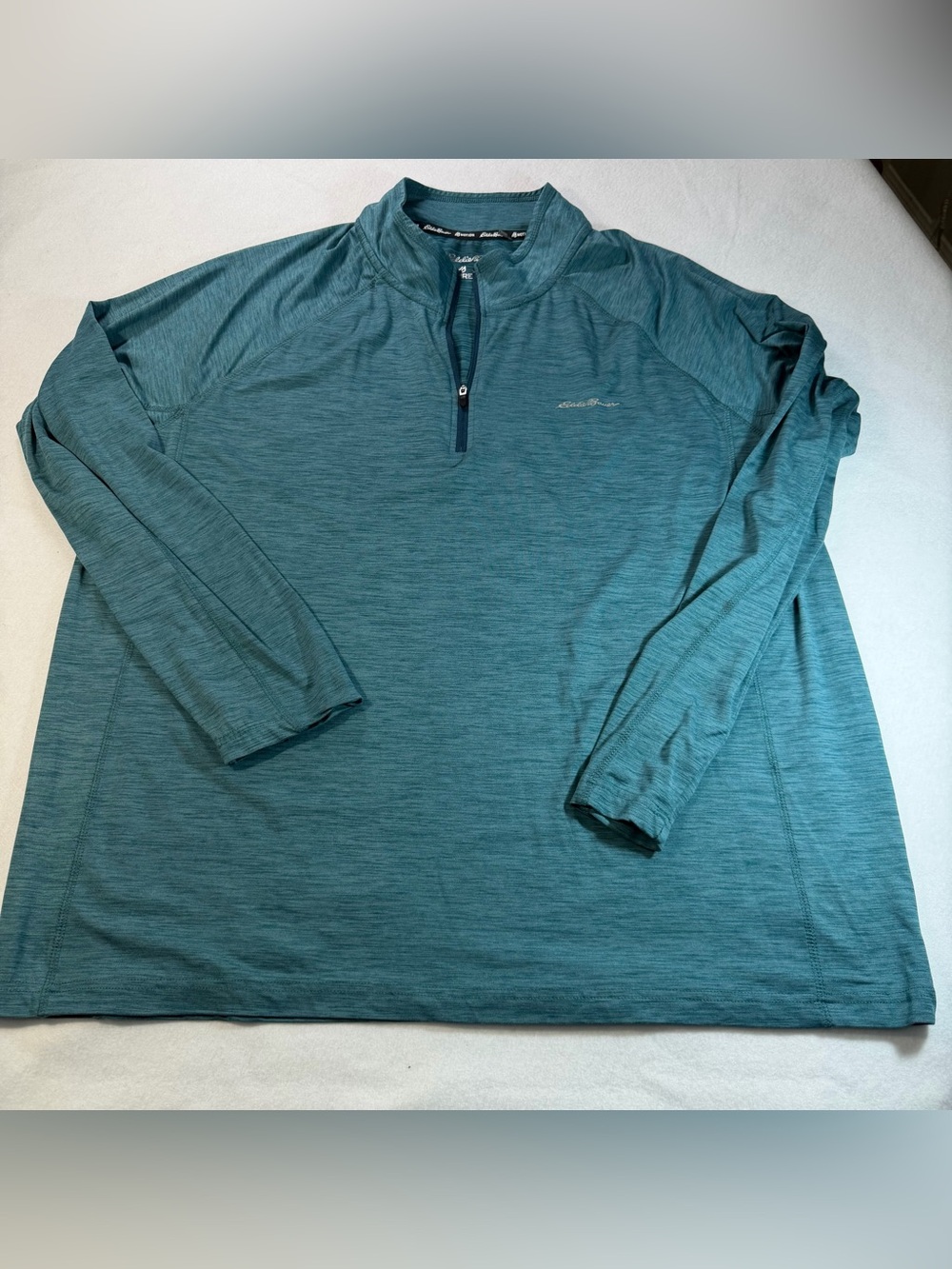 Eddie Bauer Motion FreeDry Teal Quarter Zip Pullover Mens XXL Heathered Blue